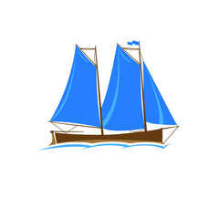 traditional sailboat vector logo with blue color