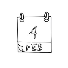 calendar hand drawn in doodle style. February 4. World Cancer Day, National Homemade Soup, date. icon, sticker, element, design. planning, business holiday