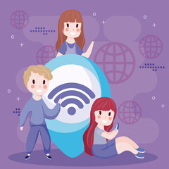 people with location pointer internet social media cartoon