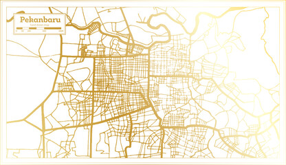 Pekanbaru Indonesia City Map in Retro Style in Golden Color. Outline Map.