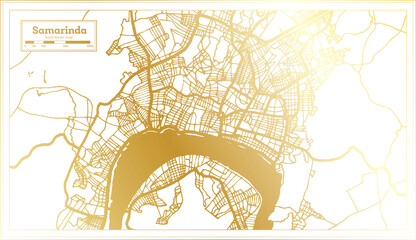 Samarinda Indonesia City Map in Retro Style in Golden Color. Outline Map.