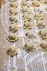 Recipes, cooking homemade food concept. Dumplings are made by hand.