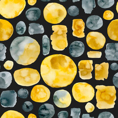 yellow gray spots circles, background abstract, watercolor seamless pattern, hand drawing, - 408929345