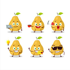 Pomelo cartoon character with various types of business emoticons
