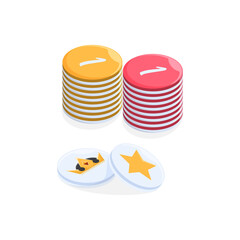 Vector design of twenty carrom pawns. with two distinct sections. one as queen or king, and one as a stricker. white background