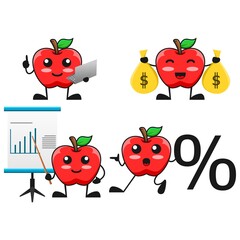 vector illustration of cute apple fruit business finance theme bundle set. cute apple fruit Concept White Isolated. Flat Cartoon Style Suitable for Landing Page, Banner, flyer, Sticker.