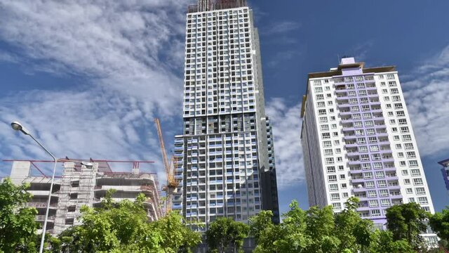 Crane is working on construction site background