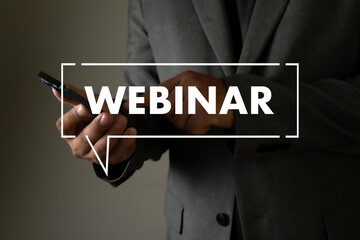 WEBINAR hand on table use E-business Browsing Connection in computer, coffee break in classroom to use cloud communication.