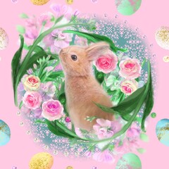 easter bunny of Netherlands dwarf with easter eggs