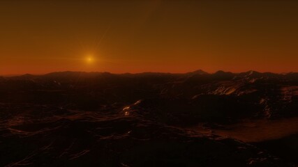 beautiful view from an exoplanet, a view from an alien planet, a computer-generated surface, a fantastic view of an unknown world, a fantasy world 3D render