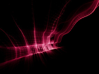 Liquid wavy red greed over black background. Detailed generative fractal graphics. Technology and science concept.