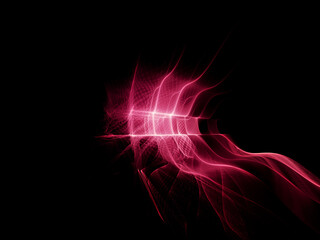 Liquid wavy red greed over black background. Detailed generative fractal graphics. Technology and science concept.