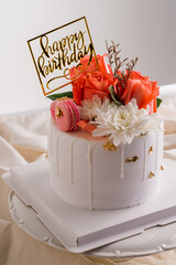 wedding cake with flowers,Birthday cake with flower and macaroons