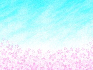 Fototapeta na wymiar 満開の桜と空の和紙背景イラスト no.06