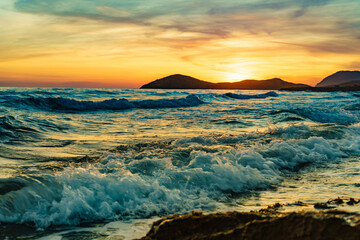 Fototapeta premium Sunset over sea, Calblanque beach, spain