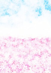 満開の桜と空の和紙背景イラスト no.03