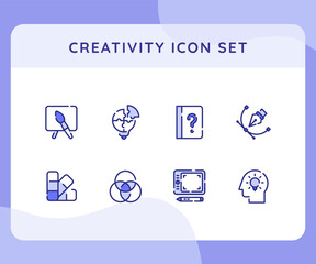 creativity icon icons set collection collections package painting bulb pen tool head path color palette white isolated background with outline style