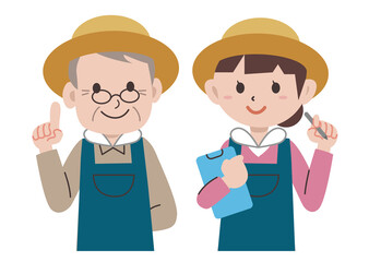 農家　親子　人物　上半身