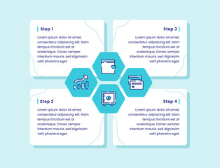 finance infographic diagram four step wallet credit card vault bank increase chart icon for banner template fyer poster presentation with outline style