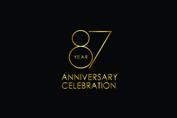 Luxury Black Gold 87 years anniversary, minimalist logo years, jubilee, Ribbon greeting card. Birthday invitation. Gold space vector illustration on black background - Vector