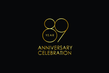 Luxury Black Gold 89 years anniversary, minimalist logo years, jubilee, Ribbon greeting card. Birthday invitation. Gold space vector illustration on black background - Vector