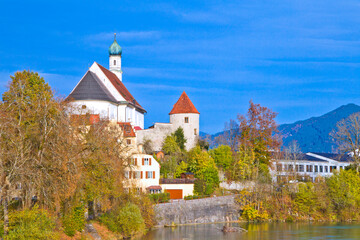 Obraz premium Lech river and autumn forest in Fussen, Bavaria, Germany.
