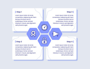 management infographic diagram four step clock speaker padlock award ribbon for banner template fyer poster presentation with outline style