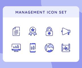 management icon icons set collection collections package certified paper document padlock speaker internet global white isolated background with outline style