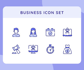 business icon icons set collection collections package profile with profile men women deadline launch gavel rocket stop watch outline style
