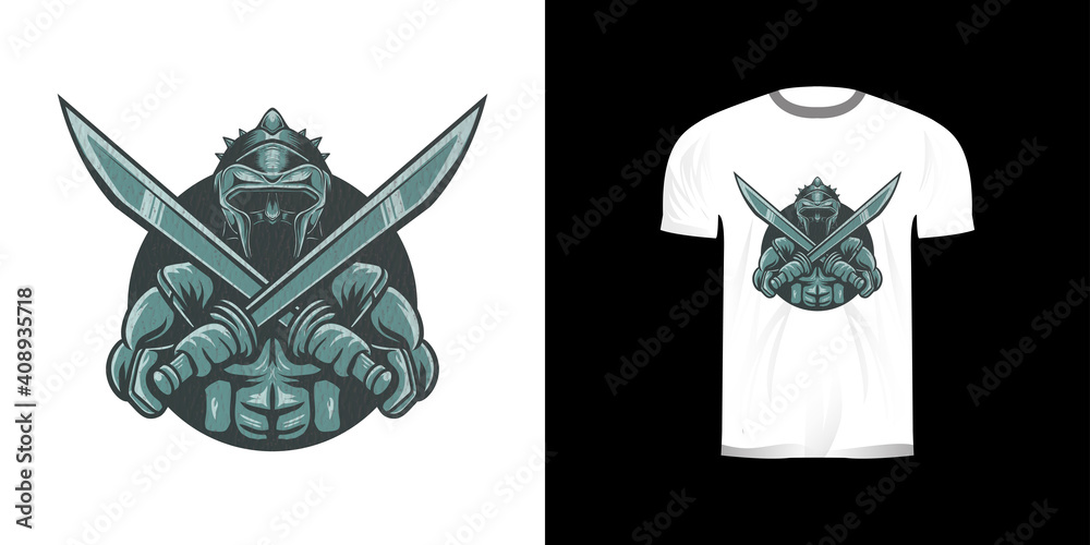 Wall mural armor knight retro gruge texture illustration for t-shirt design, sticker design