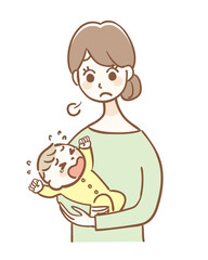 泣きわめく赤ちゃんに悩む女性