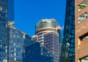 Srodmiescie downtown business district with Spektrum Tower at Twarda street in Warsaw, Poland