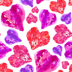 Seamless watercolor painted hearts pattern. Valentine's day background.