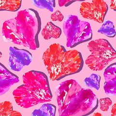 watercolor gradient hearts seamless pattern on pink background 