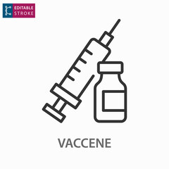 Coronavirus vaccine line icon on white background. Editable stroke.