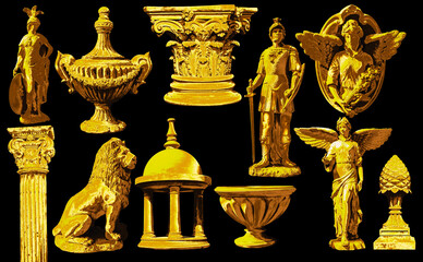 Fototapeta na wymiar ancient greek models gold texture, include clipping path