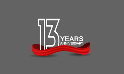 13 years anniversary line style white color with red color ribbon isolated on dark grey background can be use for party, invitation and celebration event © VECTORKURO