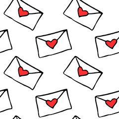 Letter with declaration of love. Seamless pattern. Vector illustration. Valentine Day message. Backdrop and texture for invitation, greeting card, web page