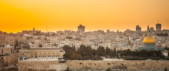 Naklejka premium Jerusalem old city at sunset