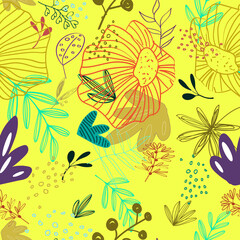 abstract flowers on a yellow background1