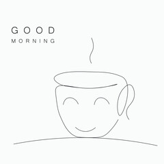 Good morning card with cup of coffee, vector illustration