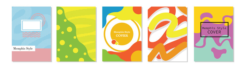 Set of Memphis Style Covers. Flat Vector Illustrations for Background, Brochures, Posters and Banners.