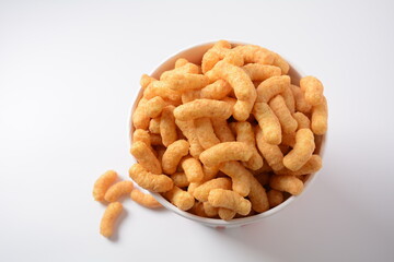Israeli famous snack Bamba - made of peanut butter. Peanut Flips or peanut puffs