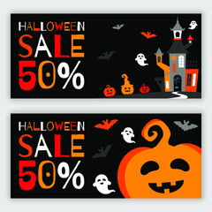 Halloween voucher template. Vector illustration