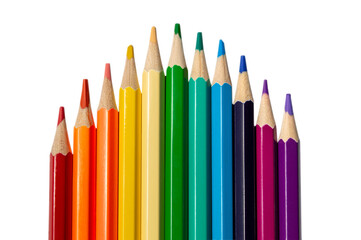 colored pencils of rainbow colors isolated on white background