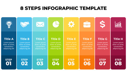 Squares vector colorful Infographic. Presentation slide template. Banners timeline. 8 steps. Data visualization.