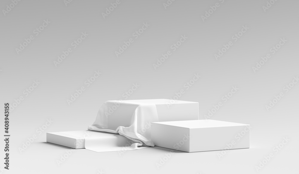Aufkleber white product display stand or podium pedestal on advertising background with blank backdrops. 3d re