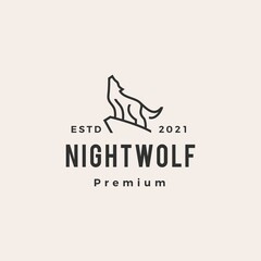 howling wolf line monoline hipster vintage logo vector icon illustration