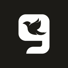 Initial letter G with bird shape inside vector logo