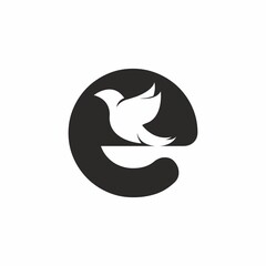 Initial letter e with bird shape inside vector logo